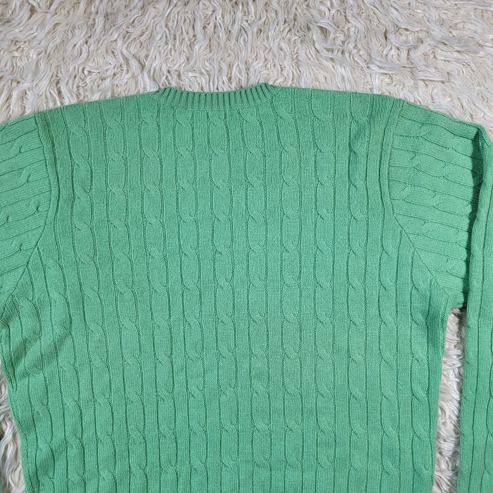 Peter Millar 100% Cashmere Green Cable Knit Sweater Size Large - Picture 10 of 14